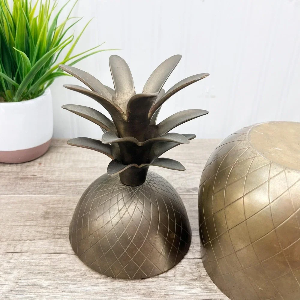 Vintage Solid Brass Pineapple Storage: Hollywood Regency Bookshelf Decor‎